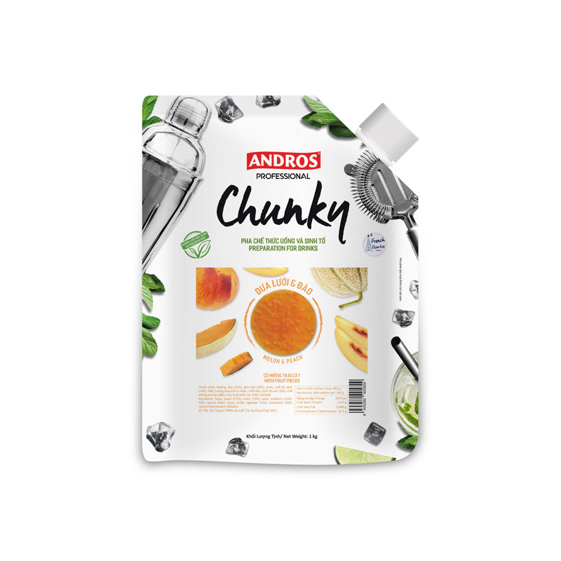 ANDROS - PUREE - CHUNKY DOYPACK 1KG X 8 - MELON & PEACH (120000178) (B:5809)