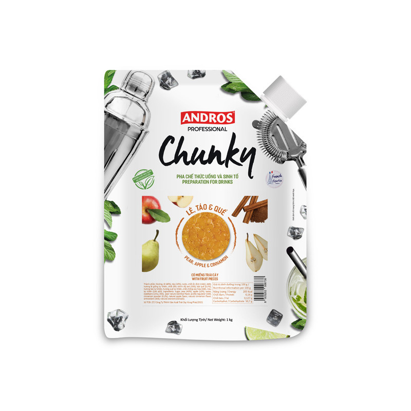 ANDROS - PUREE - CHUNKY DOYPACK 1KG X 8 - PEAR APPLE & CINNAMON (120000234) (B:6738)
