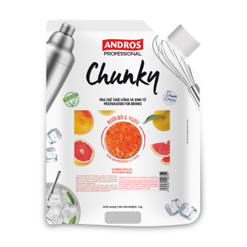 ANDROS - PUREE - CHUNKY DOYPACK 1KG X 8 - RED GRAPEFRUIT & YUZU (320000021) (B:6752)