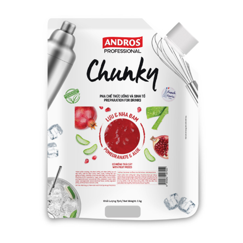 ANDROS - PUREE - CHUNKY DOYPACK 1KG X 8 - POMEGRANATE & ALOE  (120000306) (B:7940)